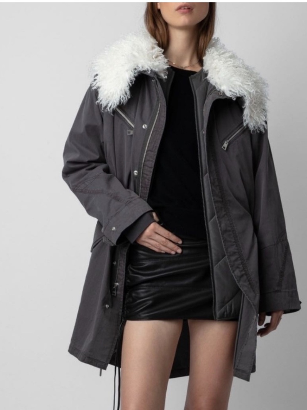 Zadig & Voltaire NWT kidea coton lava Gray Parka with White with Hood